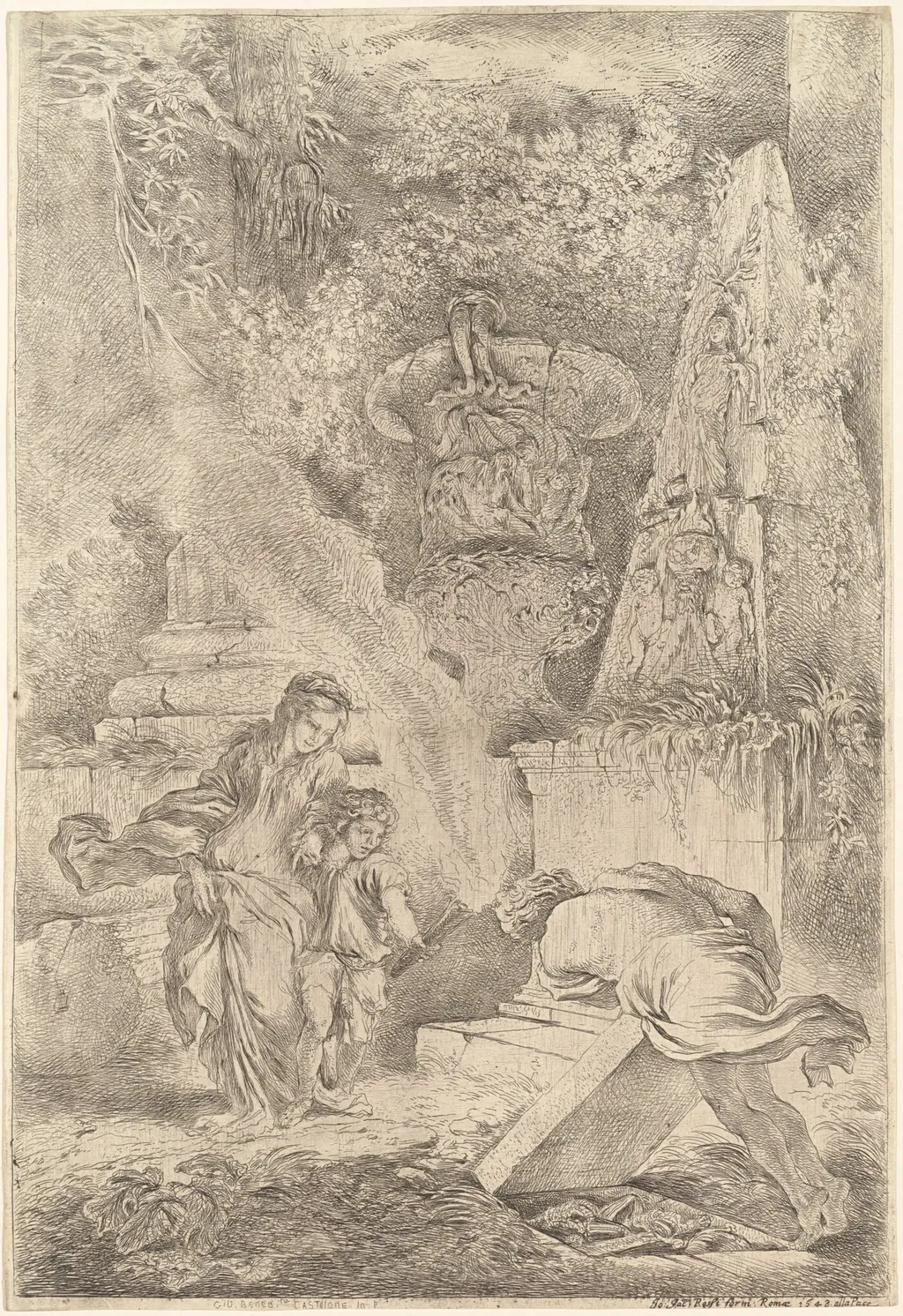 Theseus Finding Aegeus' Arms, by Giovanni Benedetto Castiglione, ink, 1645