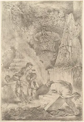 Theseus Finding Aegeus' Arms, by Giovanni Benedetto Castiglione, ink, 1645