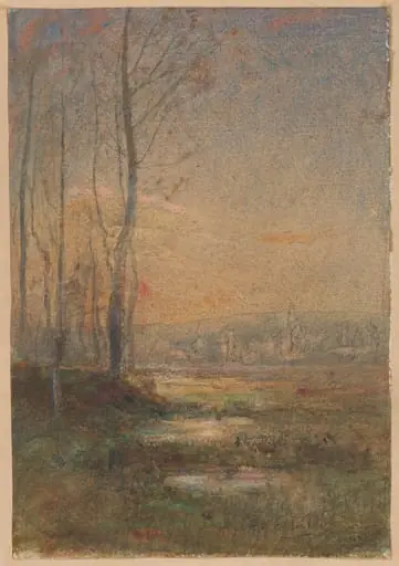 Marsh Landscape at Twilight, by François-Auguste Ravier, watercolor, 1880
