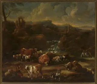 Herd in the mountains, by Philipp Peter Roos, oil, 1691