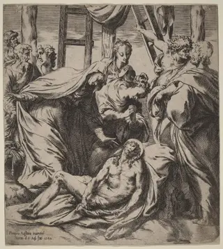 The Descent from the Cross, by Orazio de Santis, ink, 1572