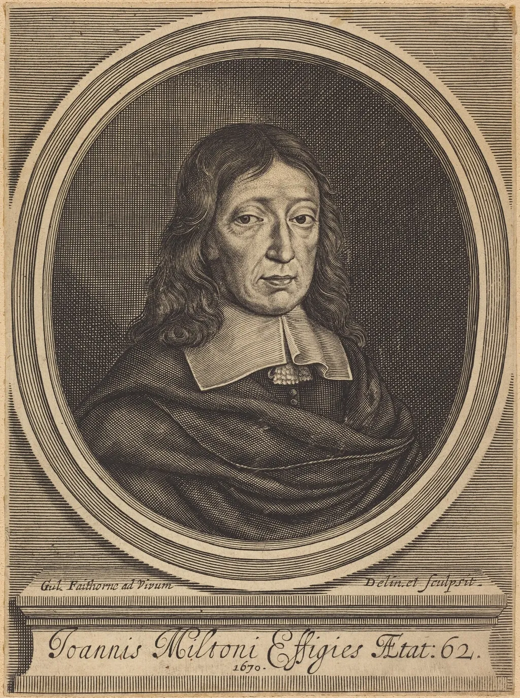John Milton, by William Faithorne, ink, 1670