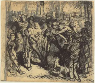 Street Fight [recto], by George Bellows, graphite, 1907