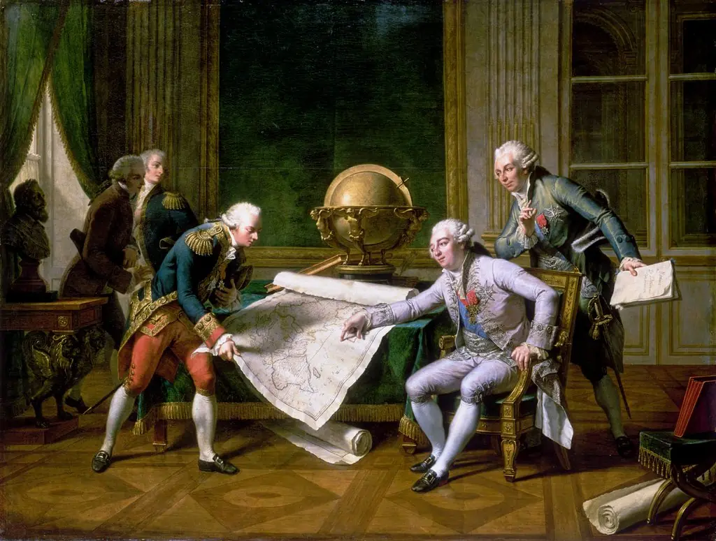 Louis XVI giving his instructions to Lapérouse on 29 June 1785, by Nicolas-André Monsiau, oil, 1817