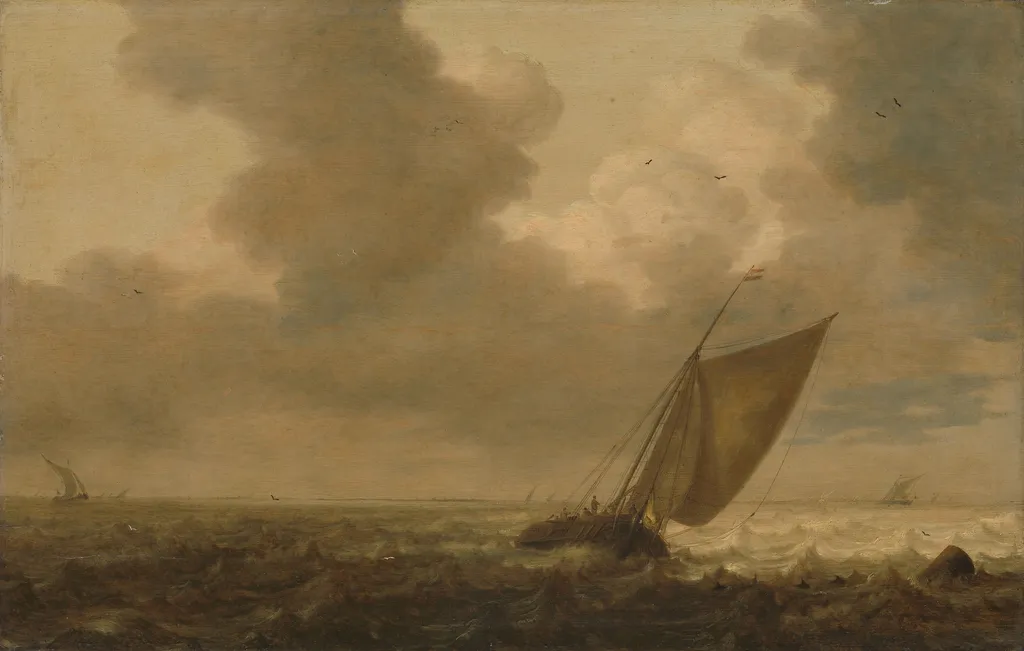 Fishing boat with the wind in the sails, by Pieter Mulier the Elder, oil, 1632