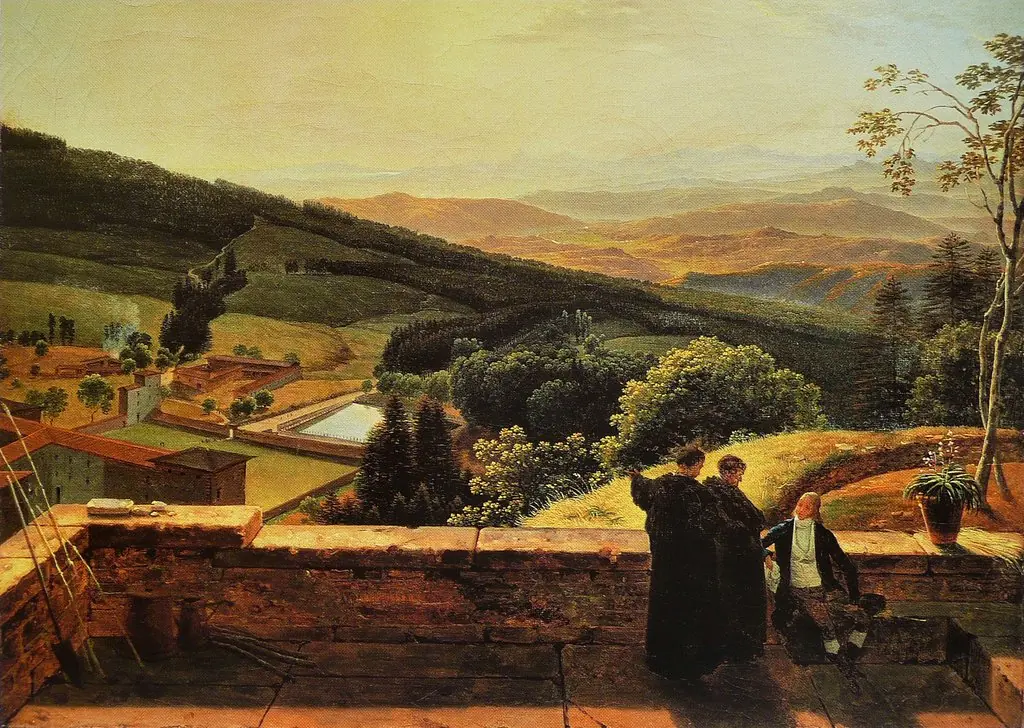 La vallée de l'Arno vue depuis le Paradisino de Vallombrosa, by Louis Gauffier, oil, 1800