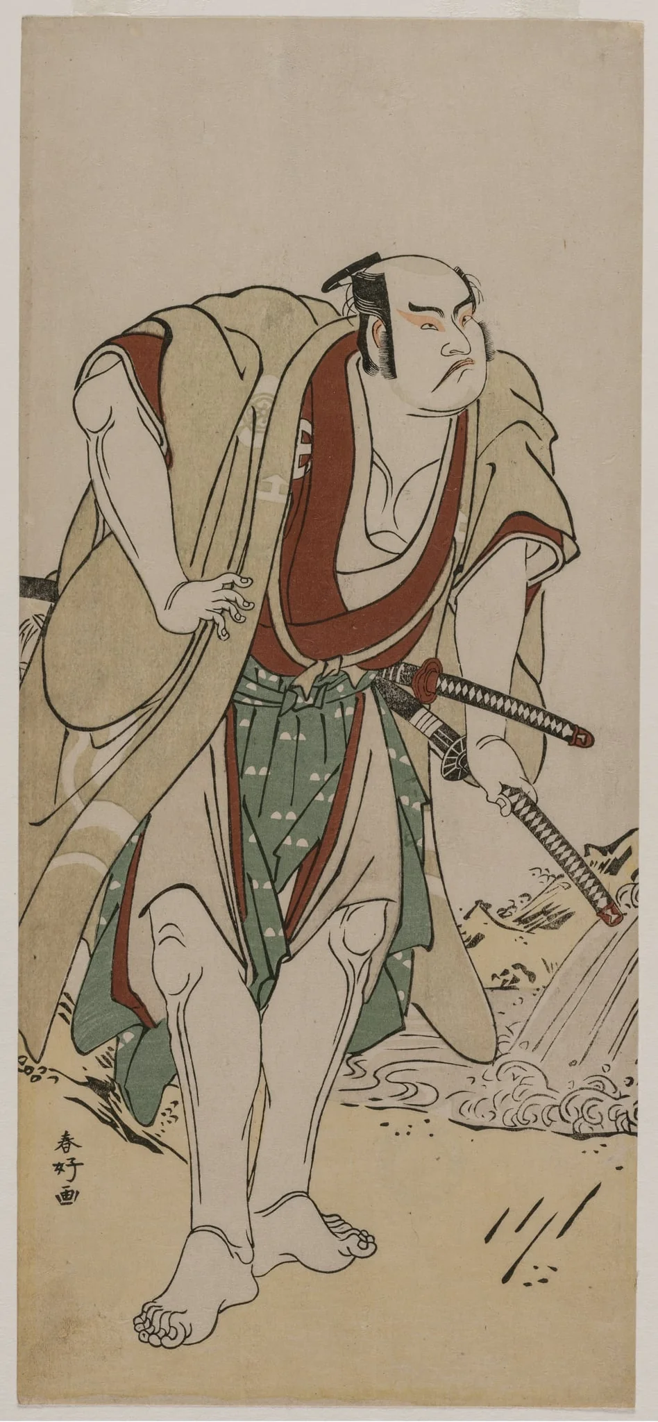 Otani Hiroji III as a Samurai Standing Beside a Stream, detail