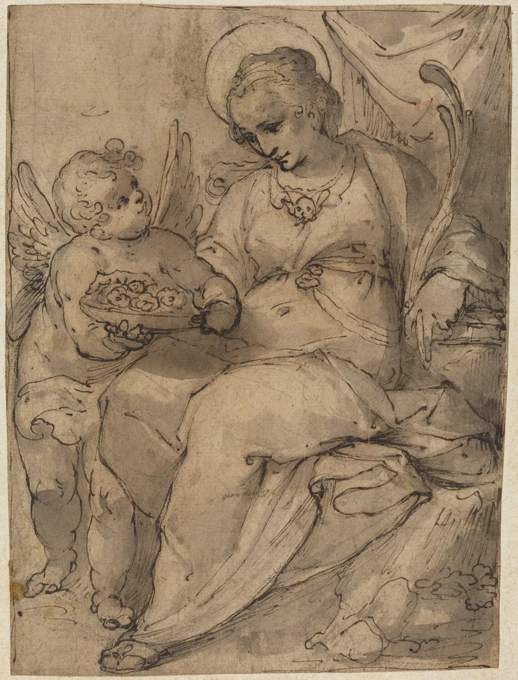Martyr with an Angel, by Jacob Matham, chalk, 1601