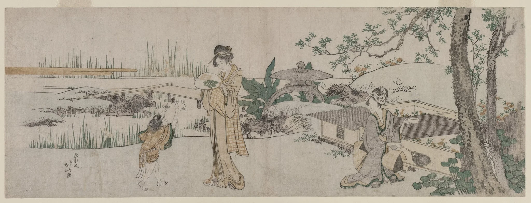 Two Women and a Child Beside a Goldfish Tank, detail