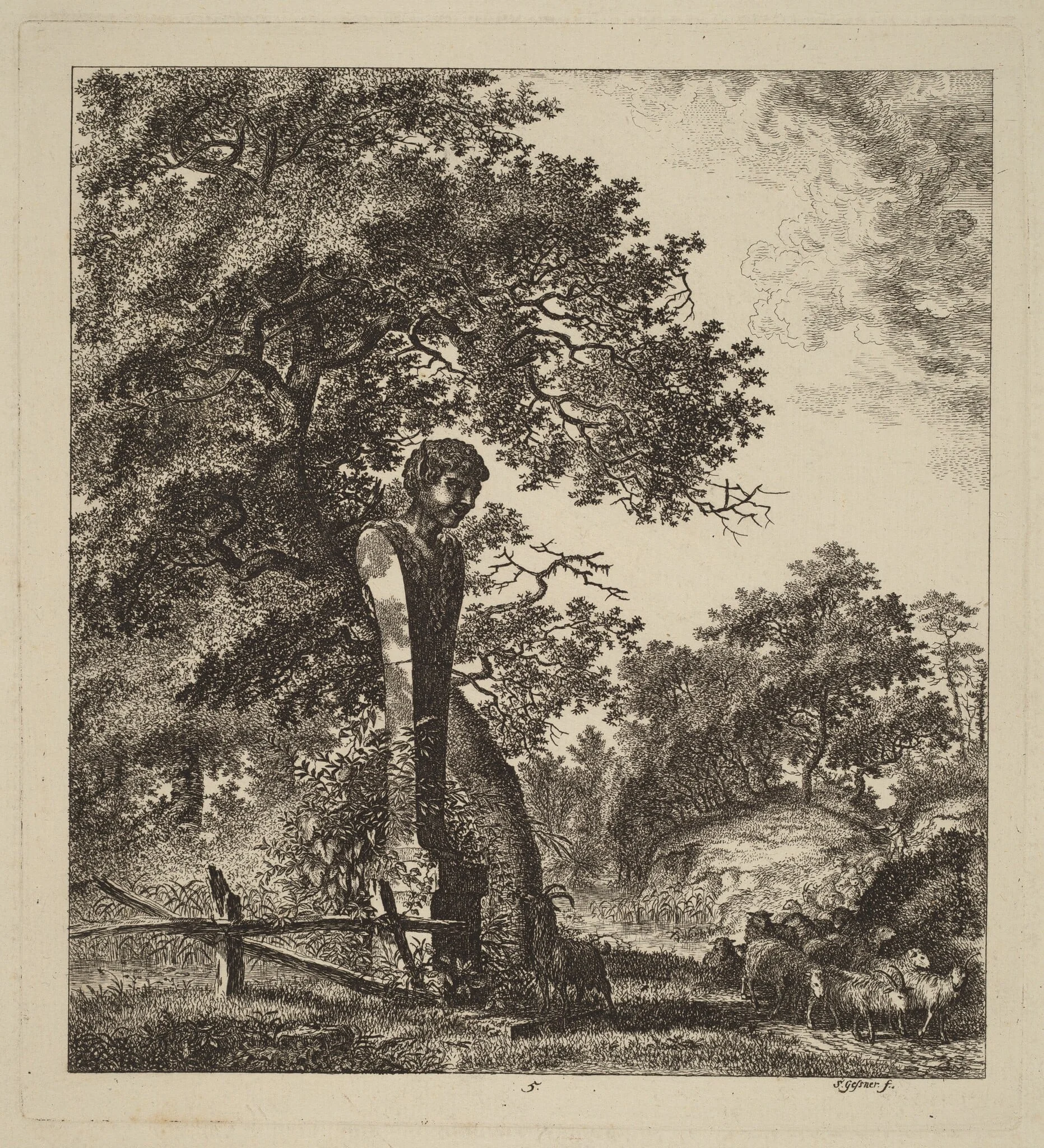 Wooded Landscape with a Herd of Goats and a Herm, detail