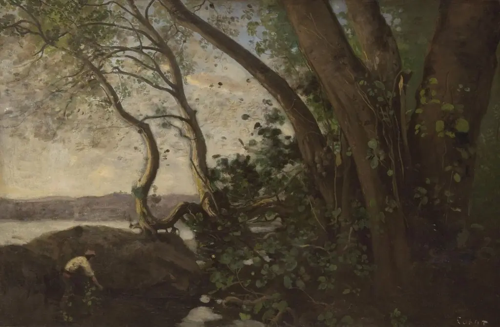 Edge of Lake Nemi, by Jean Baptiste Camille Corot, oil, 1843