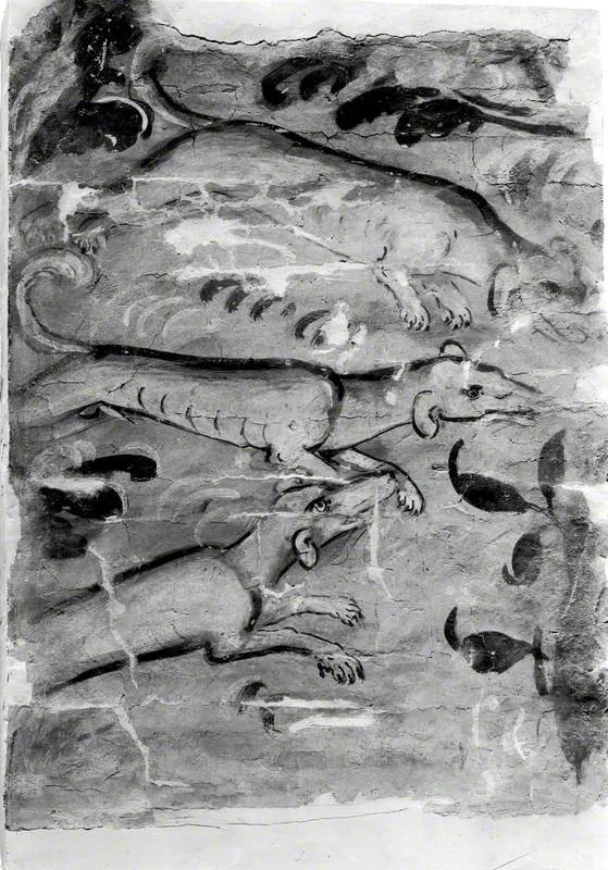Three Hounds on the Chase (from Stodmarsh Court, Kent), detail