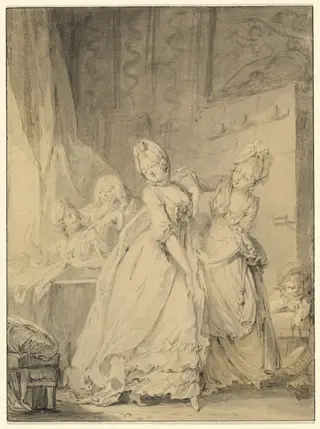 The Coquette, by Pierre-Antoine Baudouin, chalk, 1764
