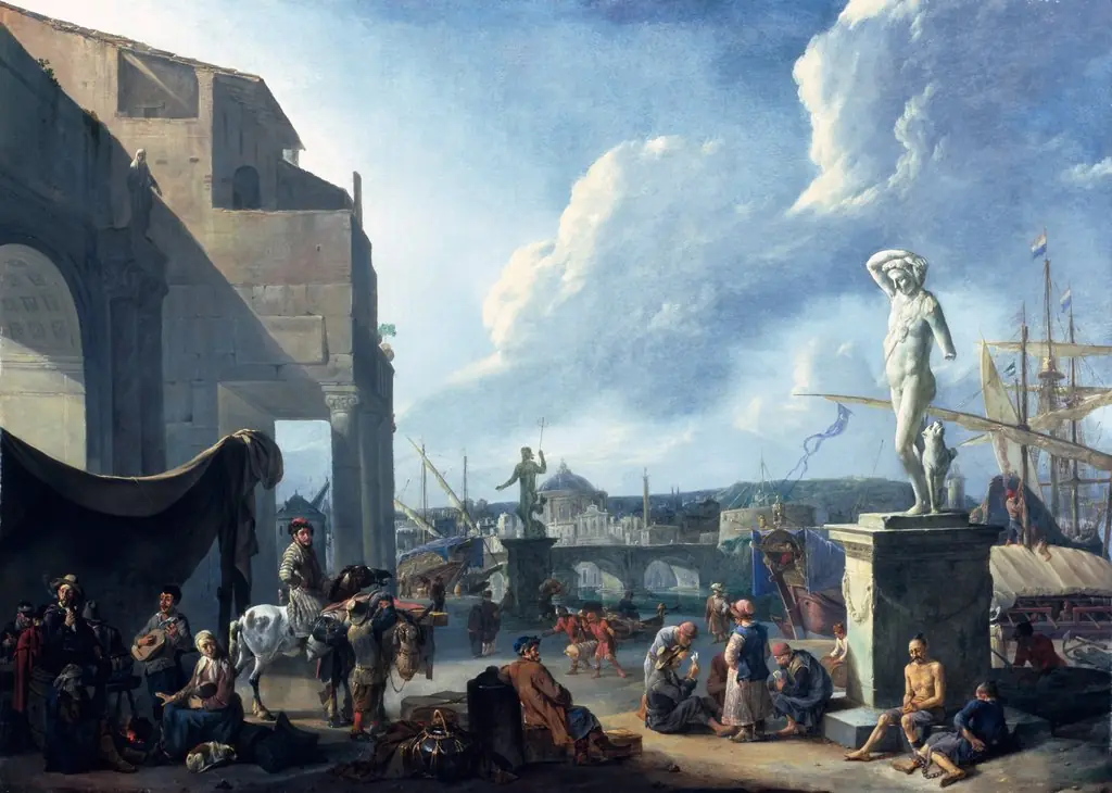 A Capriccio View of Rome with the Castel Sant'Angelo, by Johannes Lingelbach, oil, 1655