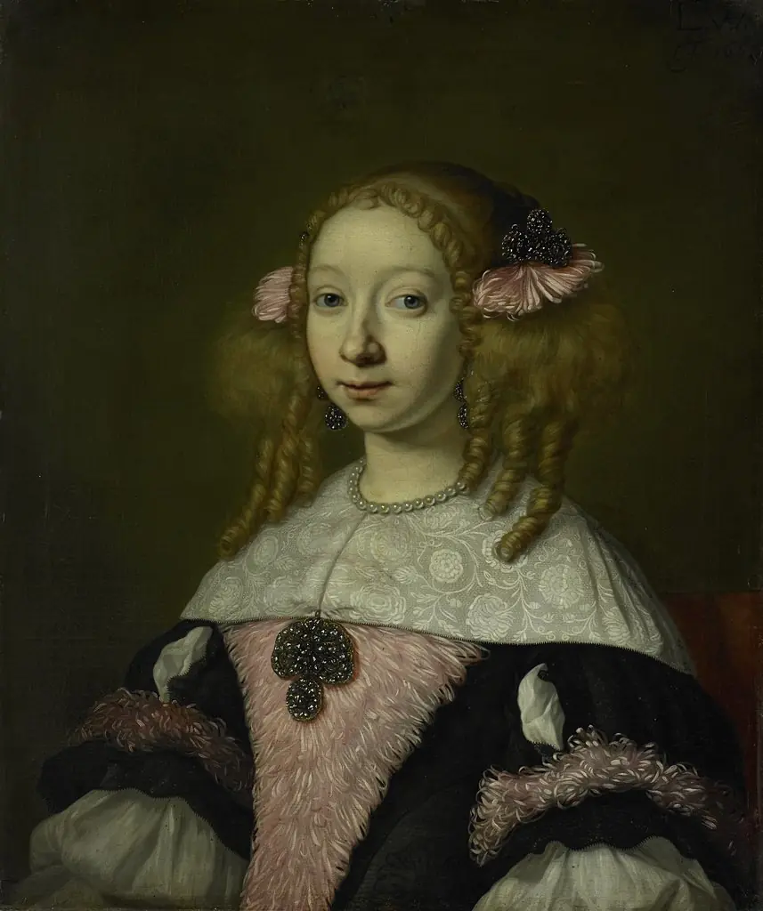 Adriana Jacobusdr Hinlopen (born 1646), wife of Johannes Wijbrants, by Lodewijk van der Helst, oil, 1667