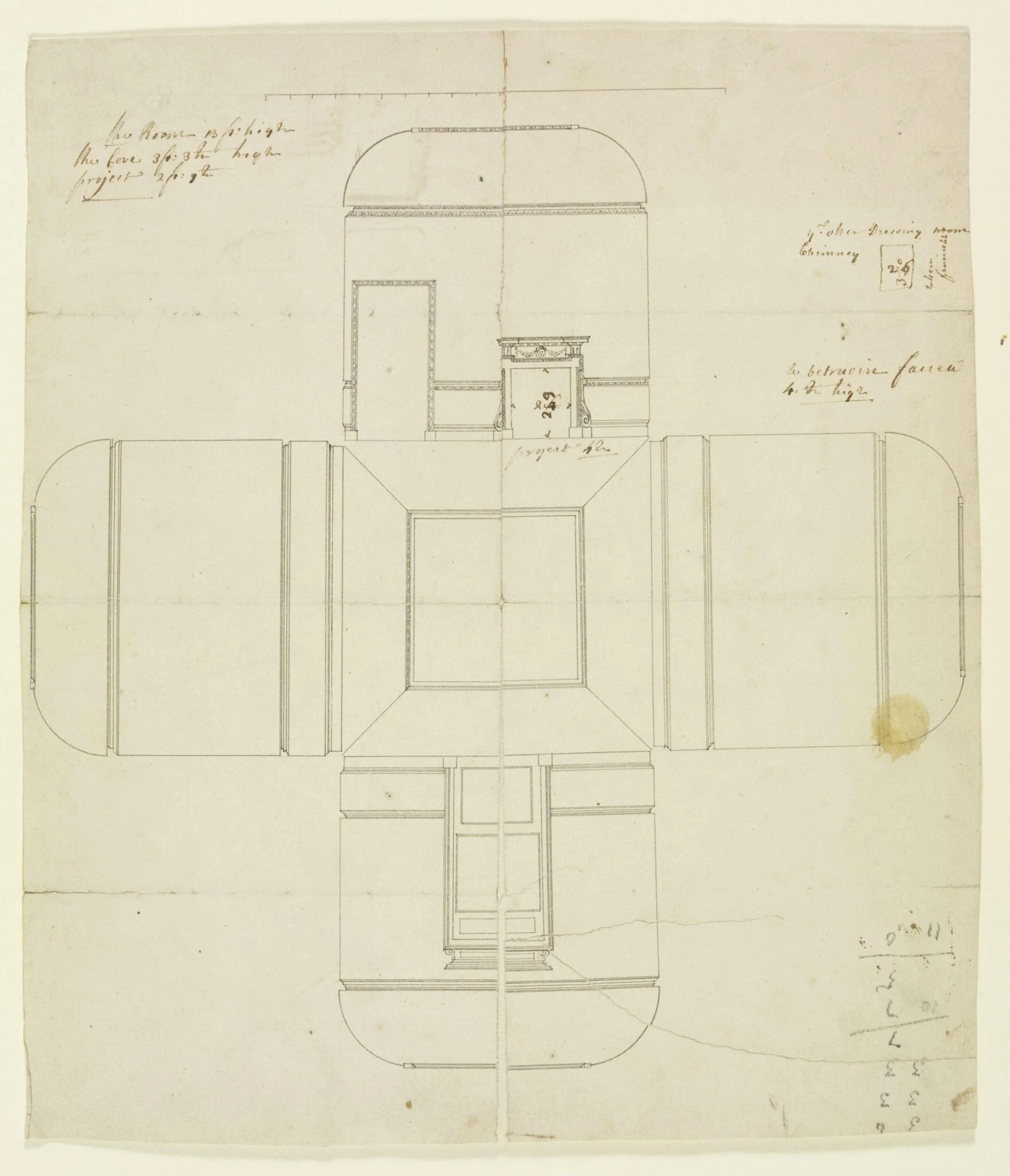 Elevations of the interior walls of Combe Bank, detail