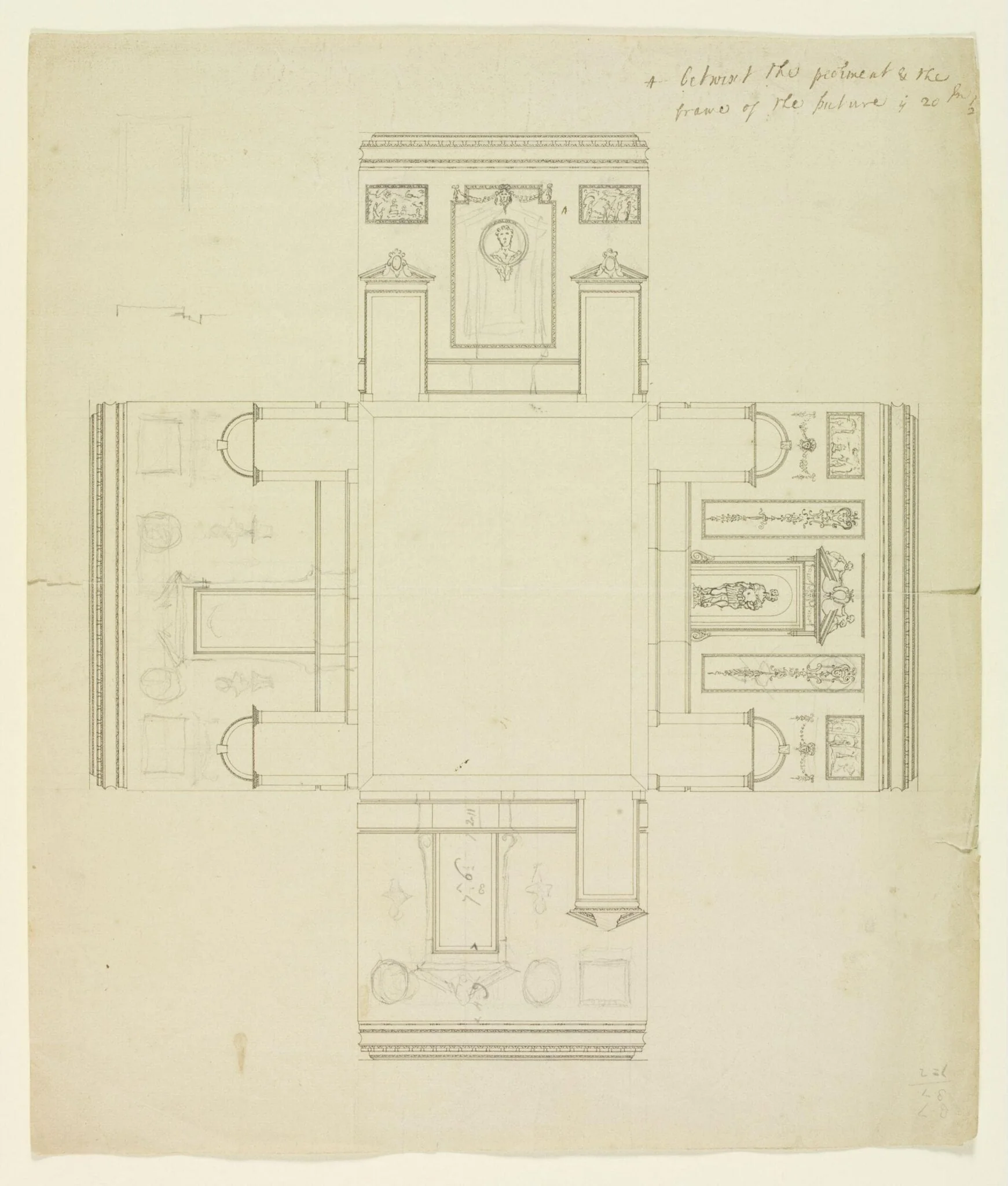 Elevations of the interior walls of the Hall, Combe Bank., detail