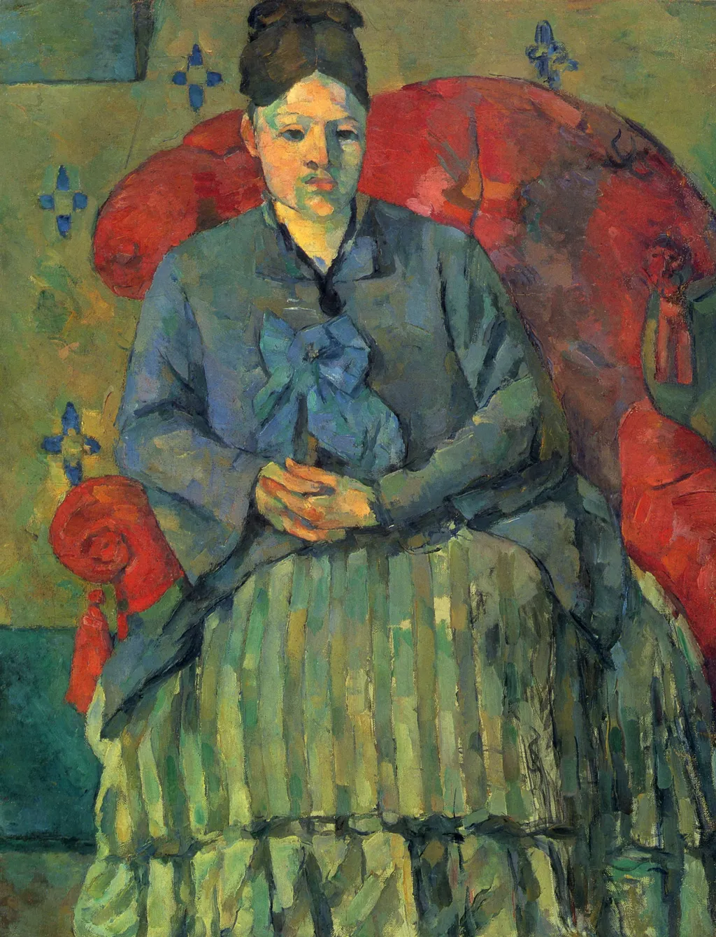 Madame Cézanne à la jupe rayée (Madame Cézanne in a Red Armchair), by Paul Cezanne, oil, 1889