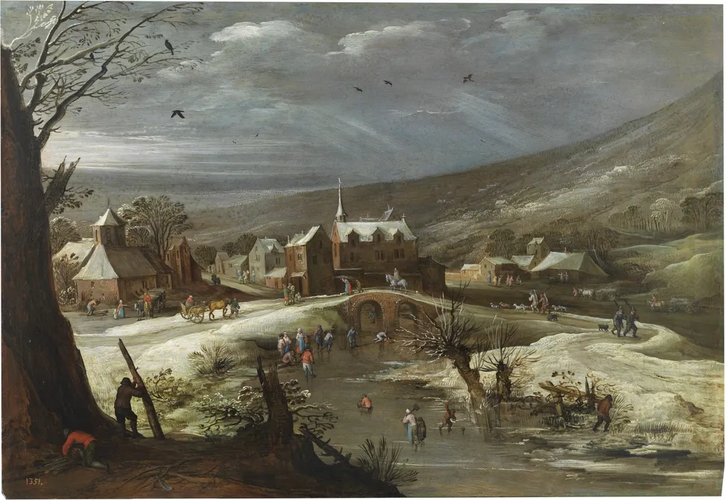 Landscape with Skaters, by Jan Brueghel, the elder, oil, 1615