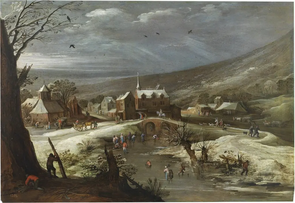 Landscape with Skaters, by Jan Brueghel, the elder, oil, 1615