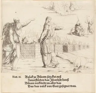Balak's Sacrifice, and Balaam's Prophecy, by Augustin Hirschvogel, ink, 1548