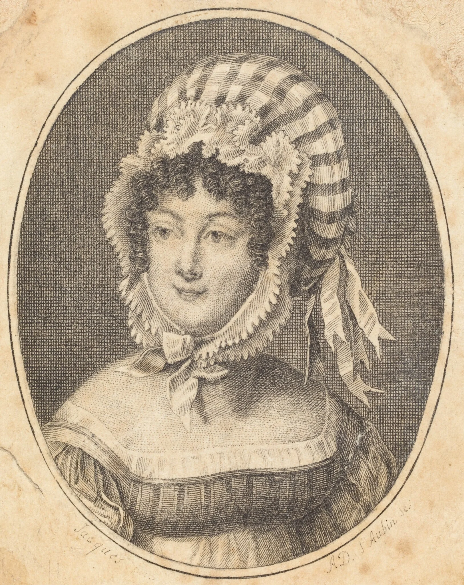 Head of a Woman Wearing a Striped Bonnet, detail