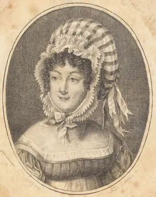 Head of a Woman Wearing a Striped Bonnet, by Augustin de Saint-Aubin, ink