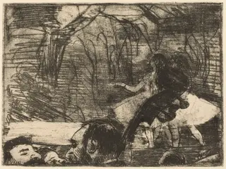 On Stage I, by Edgar Degas, ink, 1876