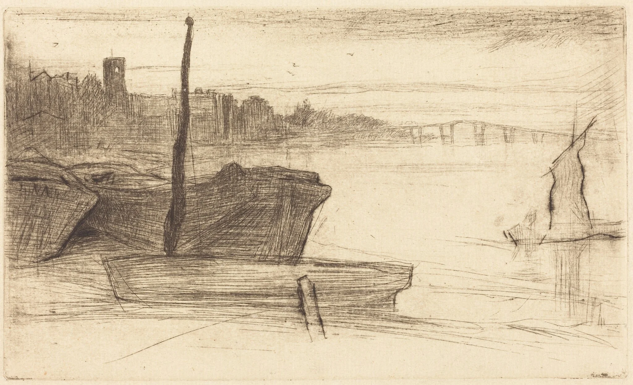Chelsea Bridge and Church, detail