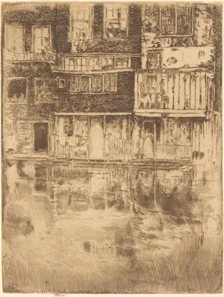 Square House, Amsterdam, by James McNeill Whistler, ink, 1889