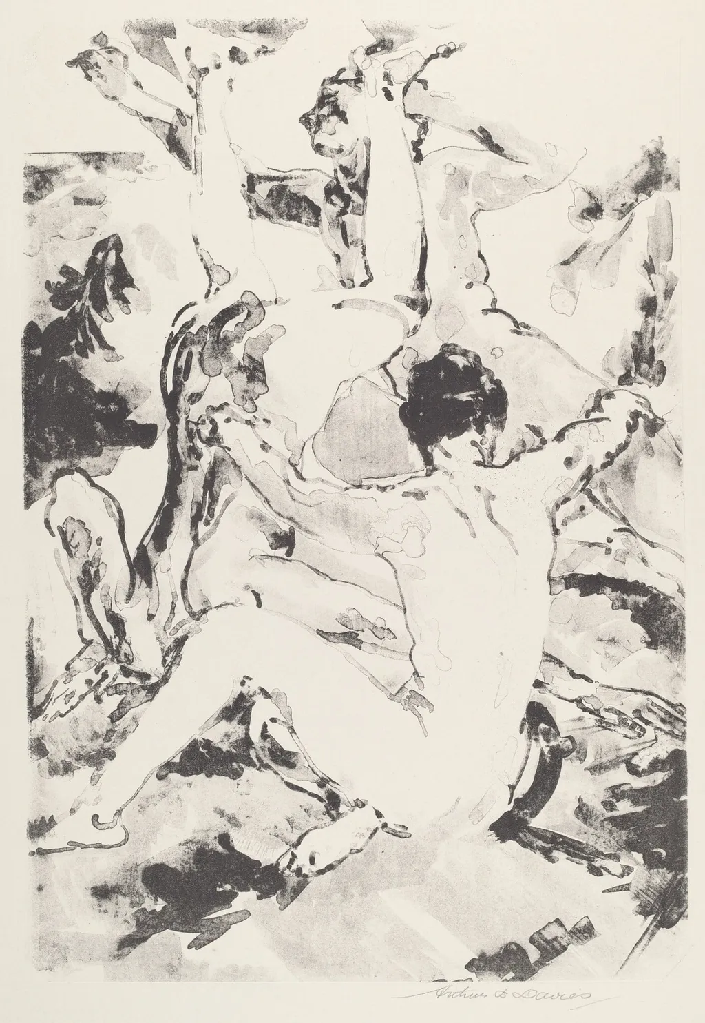 Three Acrobats, by Arthur B. Davies, ink, 1920