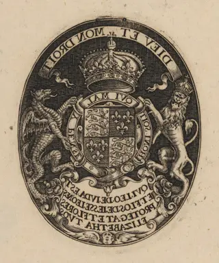 Shield of Queen Elizabeth [left half], by Simon van de Passe, ink, 1621