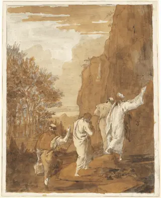 Christ Leading Peter, James, and John to the High Mountain for the Transfiguration, by Giovanni Domenico Tiepolo, ink, 1790