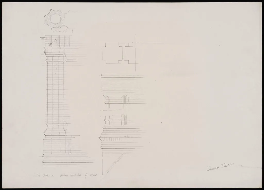 Details of chimneys, Abbot's Hospital, Guildford, by Somers Clarke, 1891