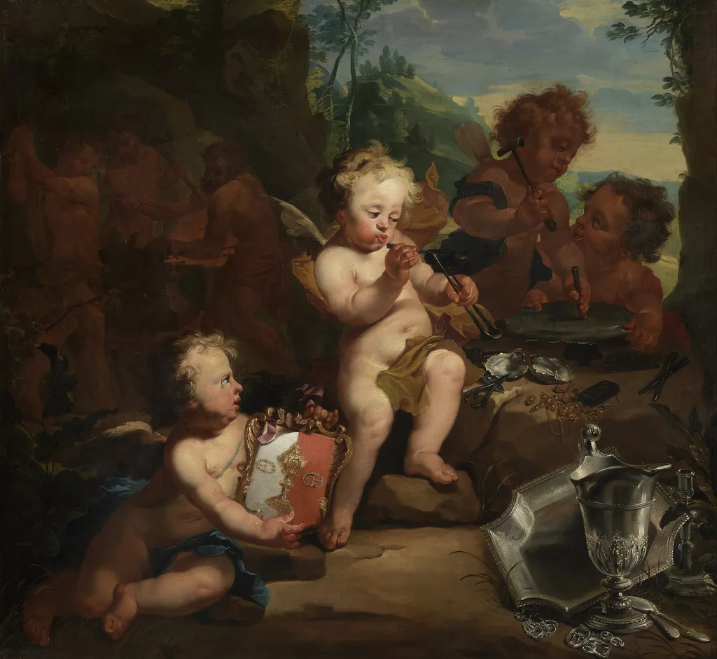 Allegory of the silversmith's trade, by Matthias de Visch, oil, 1758
