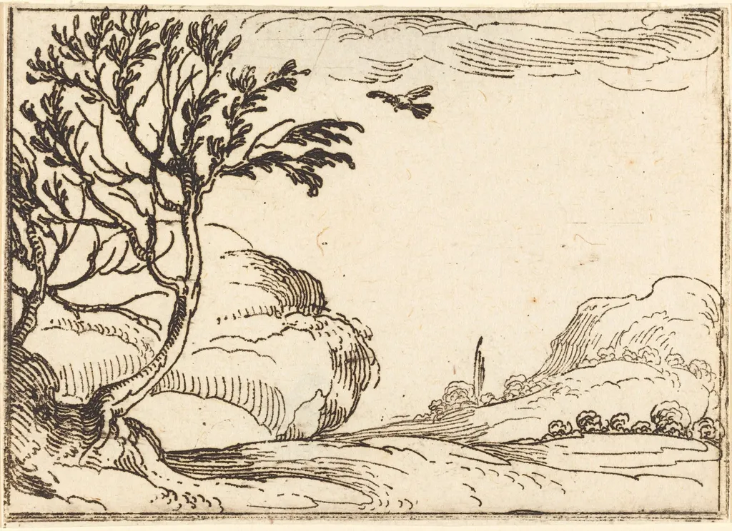 Turtle Dove Flying in the Desert, by Jacques Callot, ink, 1628