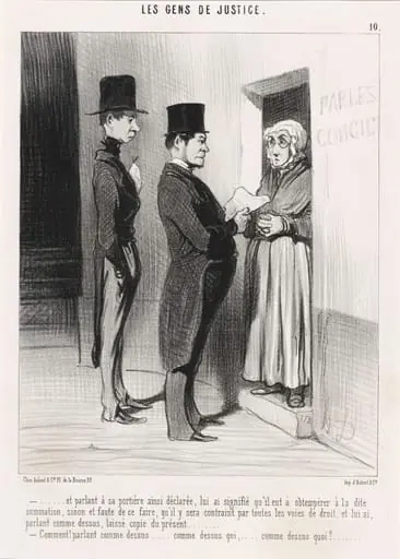 Et parlant a sa portière ainsi déclarée..., by Honoré Daumier, ink, 1845