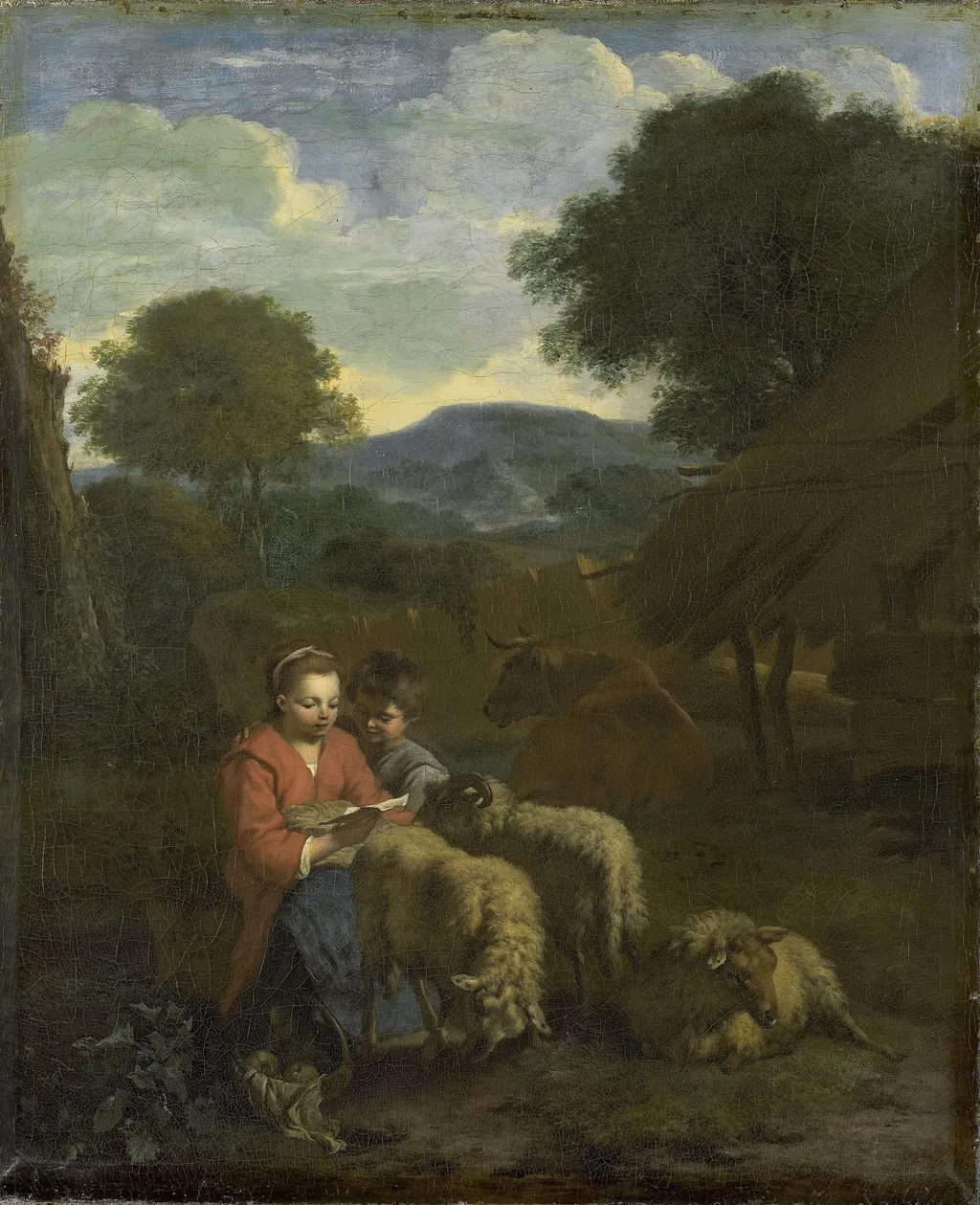 Shepherdess Reading, by Simon van der Does, unspecified, 1706