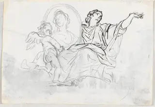 Woman and Putto with a Memorial Portrait, by Jacques-Louis David, chalk, 1778