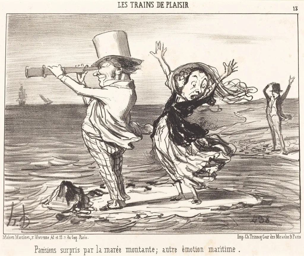 Parisiens surpris par la marée..., by Honoré Daumier, ink, 1852