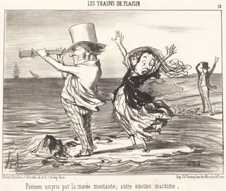 Parisiens surpris par la marée..., by Honoré Daumier, ink, 1852