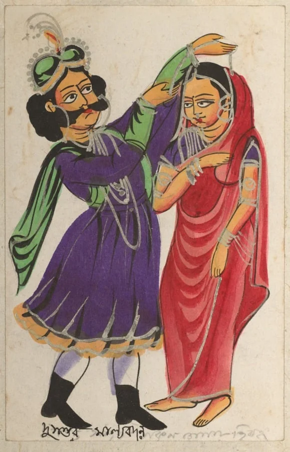 Dusmanta Garlanding Shakumtala, detail
