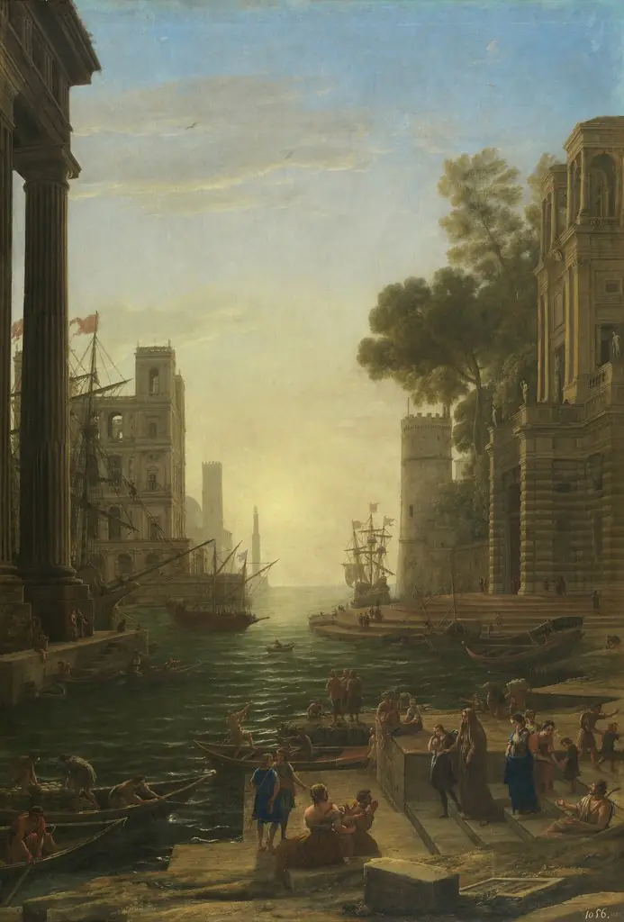 Landscape with the Embarkation of Saint Paula Romana at Ostia, by Claude Lorrain, oil, 1639