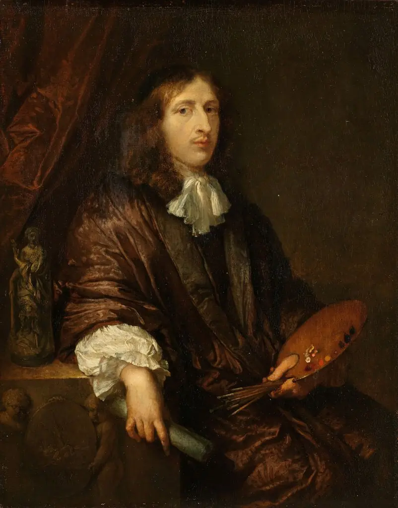 Self portrait, by Caspar Netscher, oil, 1672