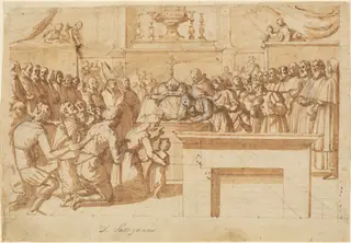 The Veneration of St. Atto’s Miraculously Preserved Body, by Benedetto Veli, chalk, 1607