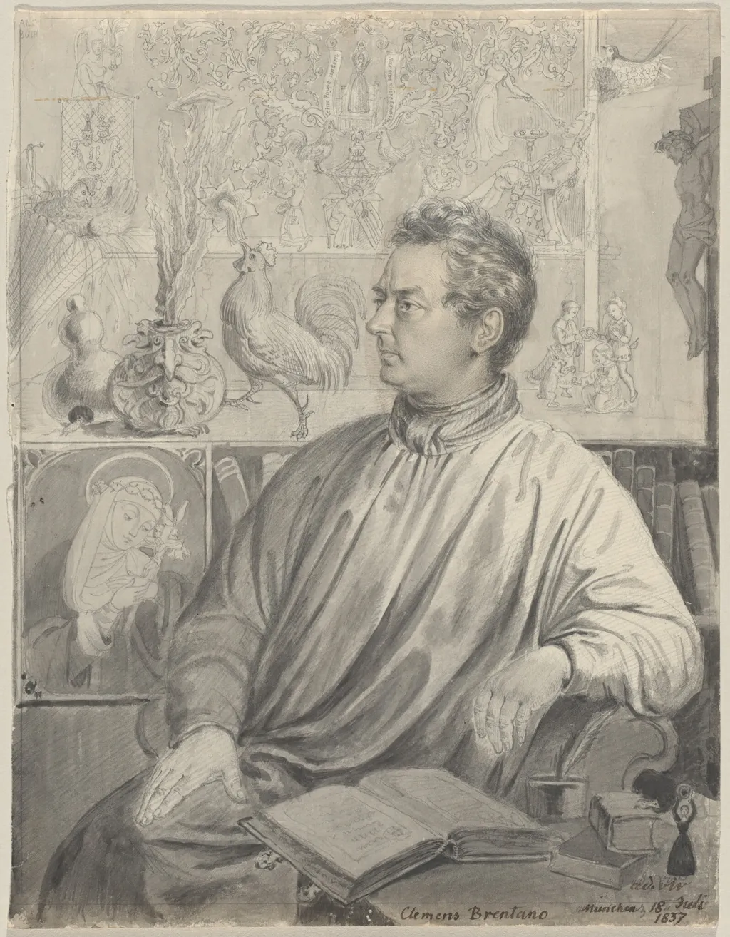 Clemens Brentano, by Ludwig Emil Grimm, ink, 1837