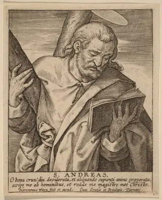 S. Andreas, by Hieronymus Wierix, ink, 1586