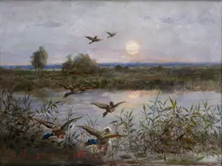 Ducks over Marshes, by Aleksander Mroczkowski, unspecified, 1923