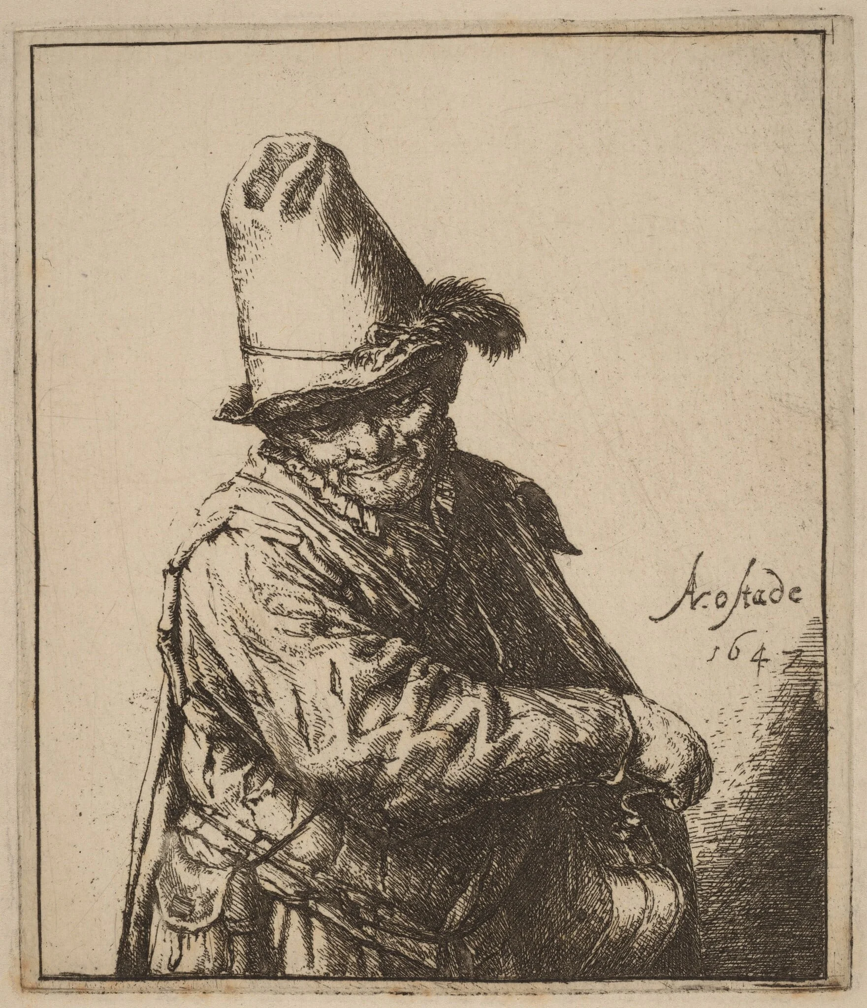 Hurdy-Gurdy Player in a Tall Hat, detail