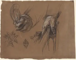 Hands Holding a Sword and a Tricorn, by Anton Graff, charcoal, 1790